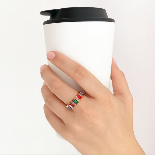 Anillo Ally color oro con cristales de colores, tamaño ajustable, regulable