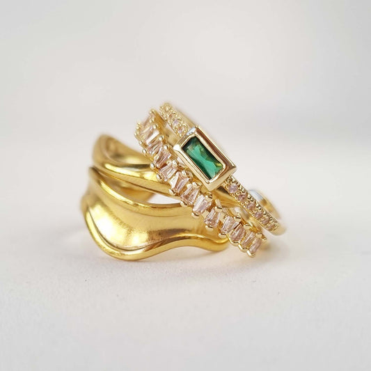 Anillo Doble Aurora Verde Oro