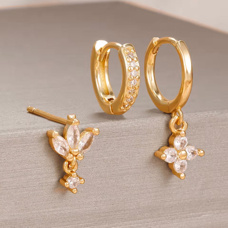 Trio de Aros Flor de Lis Oro