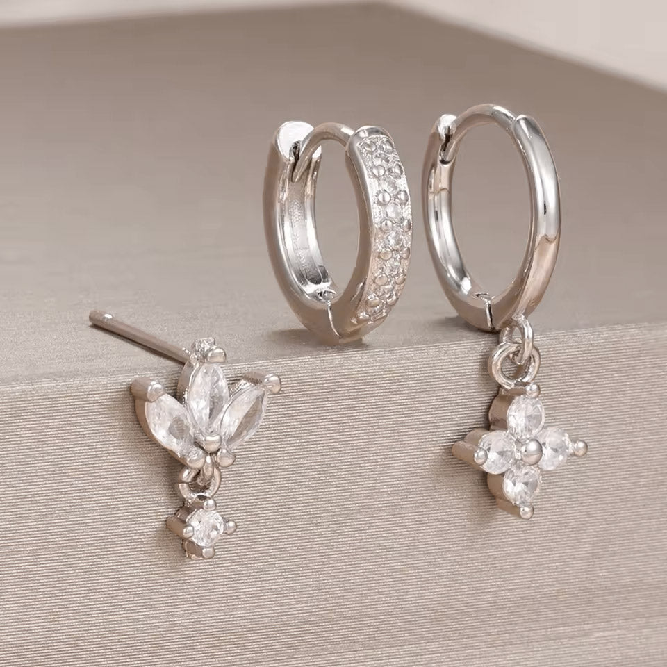 Trio de Aros Flor de Lis Plata