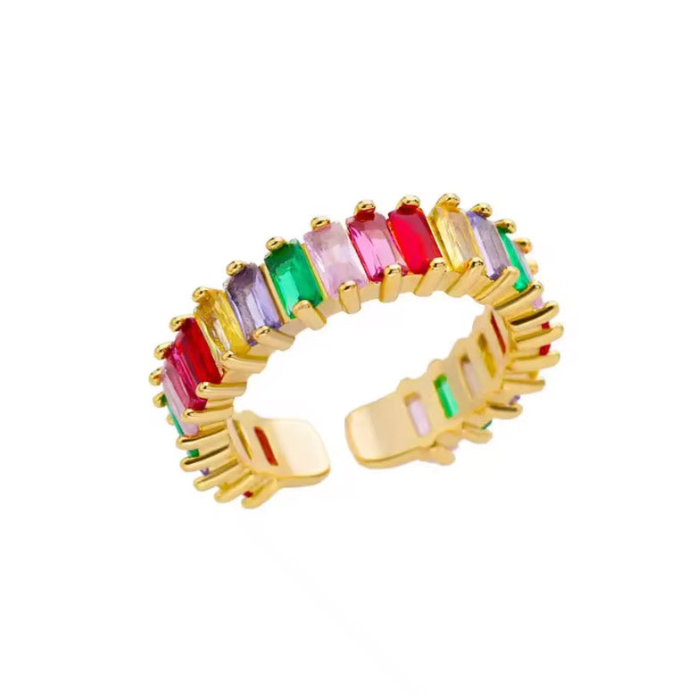 Anillo Ally color oro con cristales de colores, tamaño ajustable, regulable