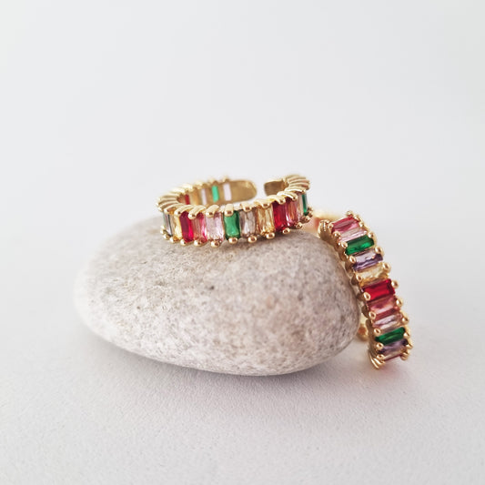 Anillo Ally color oro con cristales de colores, tamaño ajustable, regulable