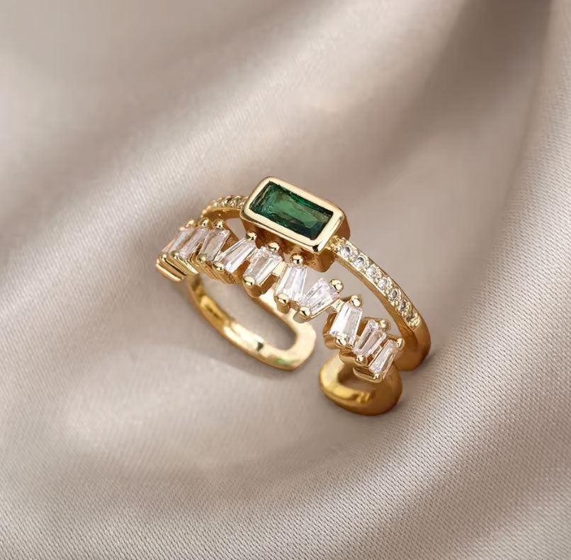 Anillo Doble Aurora Verde Oro