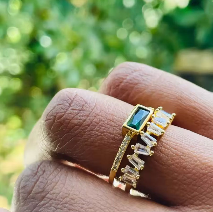 Anillo Doble Aurora Verde Oro