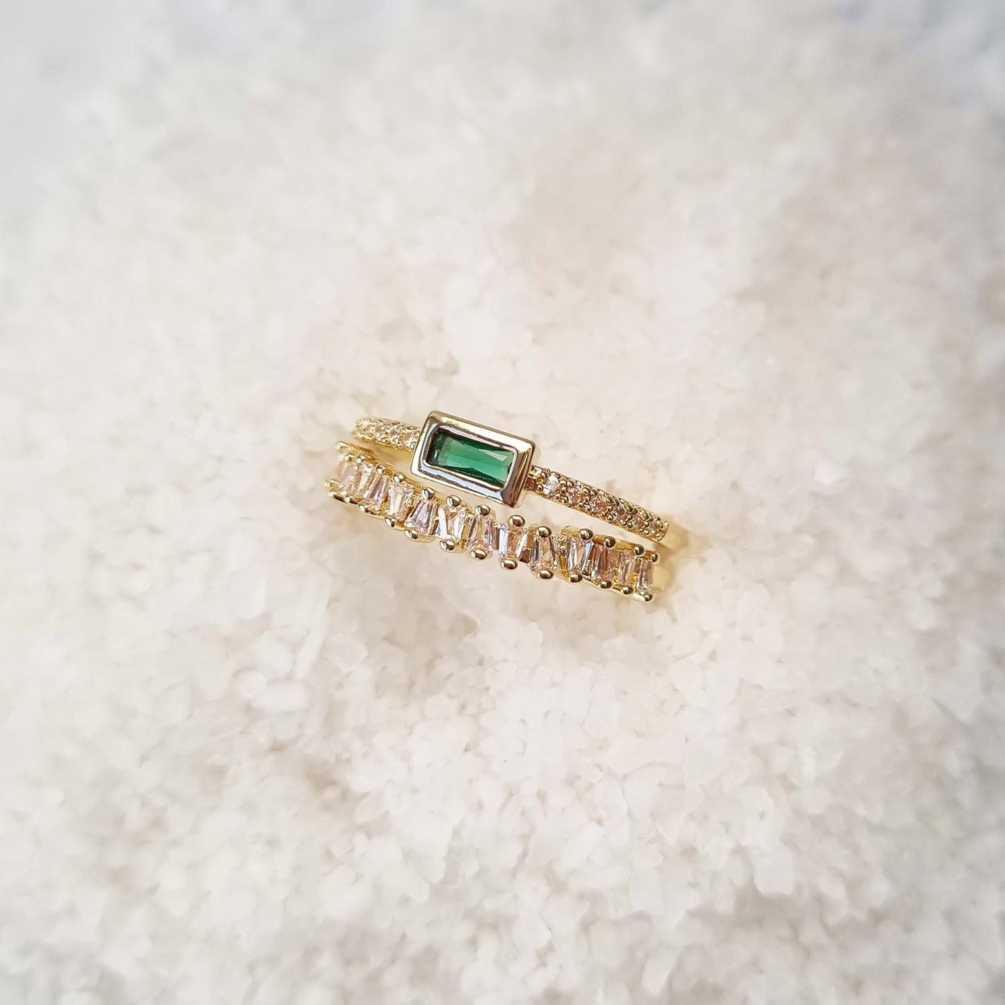 Anillo Doble Aurora Verde Oro