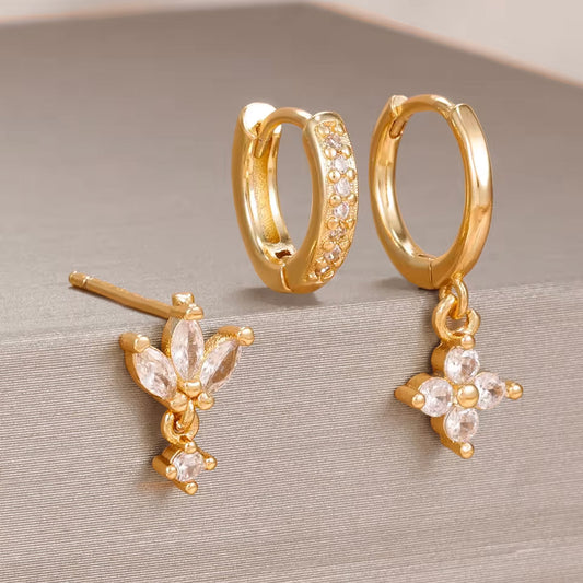 Trio de Aros Flor de Lis Oro